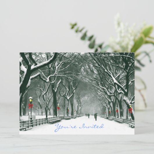 Central Park Snowy Path Uitgenodigd Kaart (Staand voorkant)