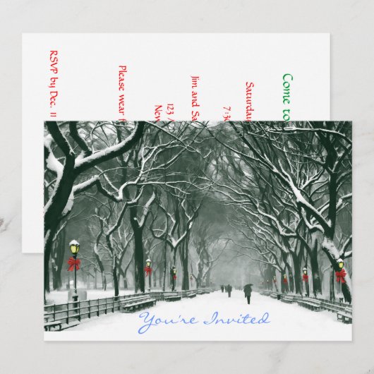 Central Park Snowy Path Uitgenodigd Kaart (Voorkant / Achterkant)