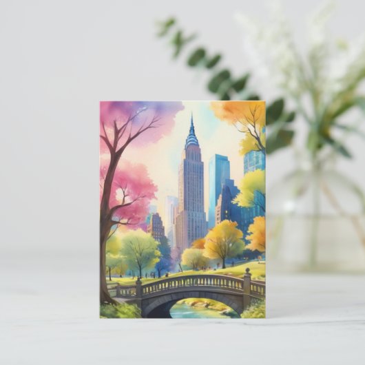 Central Park van NYC in V Waterverf Schilderen 1 Briefkaart (Staand voorkant)