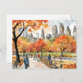 Central Park, waterverven, AI-gegenereerd, Briefkaart (Voorkant / Achterkant)