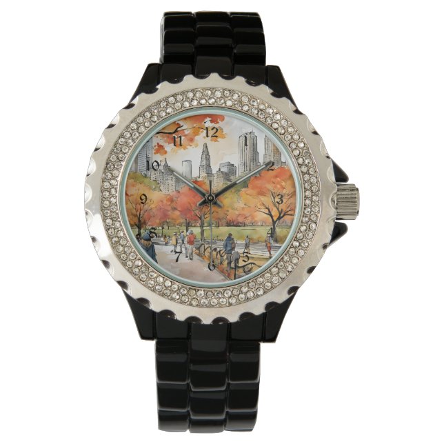 Central Park, waterverven, AI-gegenereerd, Horloge (Voorkant)