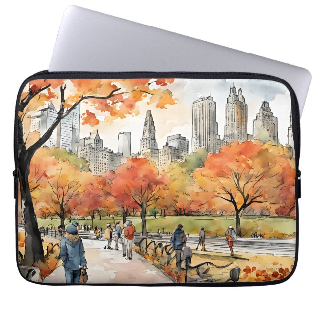 Central Park, waterverven, AI-gegenereerd, Laptop Sleeve (Voorkant)