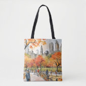 Central Park, waterverven, AI-gegenereerd, Tote Bag (Voorkant)