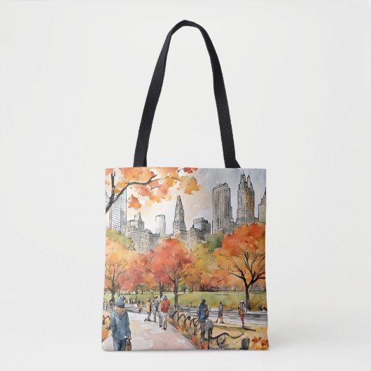 Central Park, waterverven, AI-gegenereerd, Tote Bag (Voorkant)