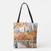 Central Park, waterverven, AI-gegenereerd, Tote Bag (Achterkant)