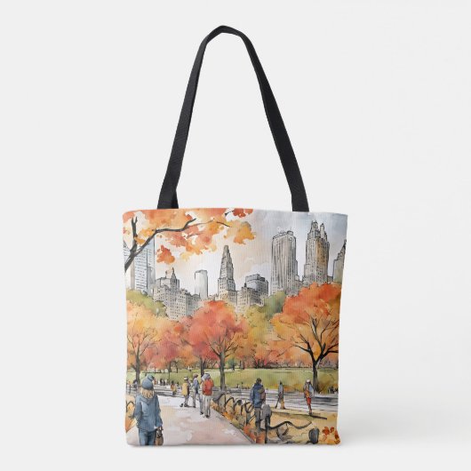 Central Park, waterverven, AI-gegenereerd, Tote Bag (Achterkant)
