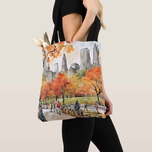 Central Park, waterverven, AI-gegenereerd, Tote Bag (Dichtbij)