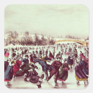 Central Park, Winter: Het Skating Carnaval Vierkante Sticker