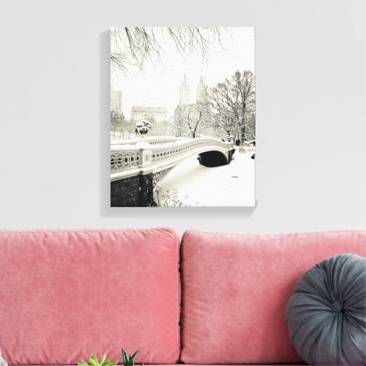 Central Park Winter - Sneeuwbrug Canvas Afdruk (Insitu (Woonkamer))