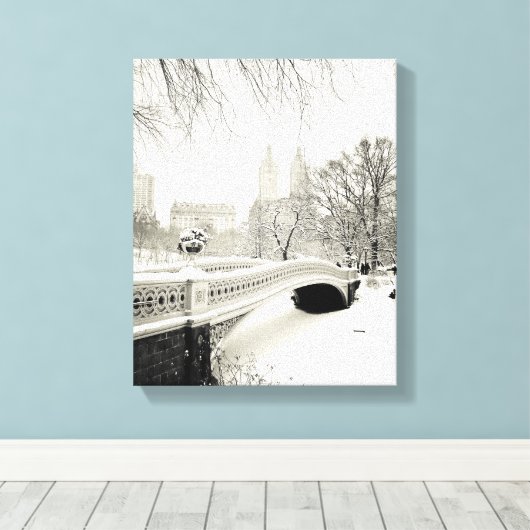 Central Park Winter - Sneeuwbrug Canvas Afdruk (Insitu (Houten vloer))