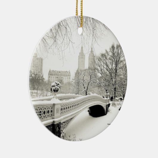 Central Park Winter - Sneeuwbrug Keramisch Ornament (Rechts)