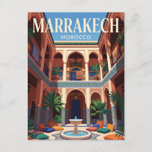 Centrale hal van riads in Marrakech Marokko Briefkaart
