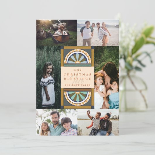 Centrale kerstaven Elegant kerstmultifoto Feestdagenkaart (Staand voorkant)