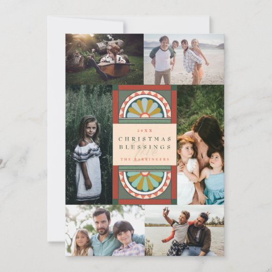 Centrale kerstaven elegant kerstmultifototoestel feestdagenkaart (Voorkant)