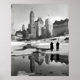 Centrale Park Winterse Taferelen, 1933. Oude Foto Poster