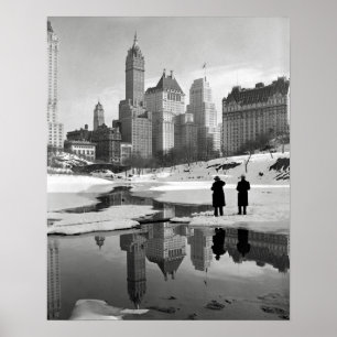 Centrale Park Winterse Taferelen, 1933. Oude Foto Poster