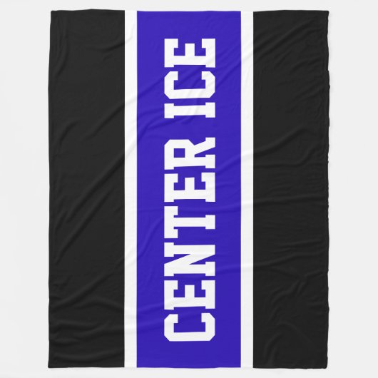 CENTRE ICE Helder Blauw Zwart Wit Hockey Stripes Fleece Deken (Voorkant)