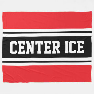 CENTRE ICE Helder Rood Zwart Wit Hockey Stripes Fleece Deken
