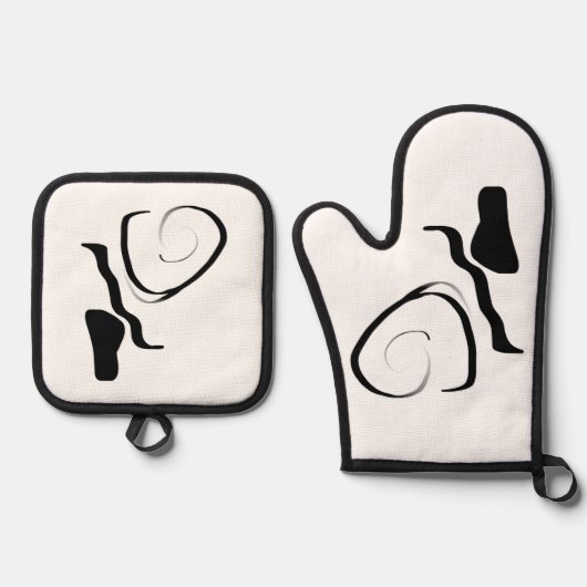 Centrifugecyclus: Abstract zwart-wit Ovenwant & Pannenlap Set (Voorkant)