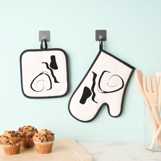 Centrifugecyclus: Abstract zwart-wit Ovenwant & Pannenlap Set (Insitu(Ophanging))