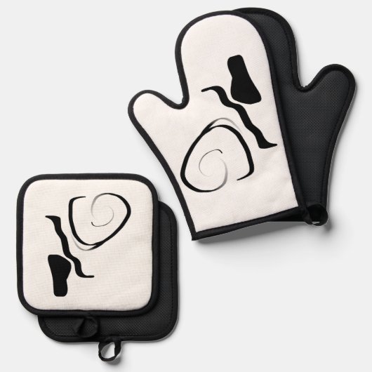 Centrifugecyclus: Abstract zwart-wit Ovenwant & Pannenlap Set (Voorkant / Achterkant)