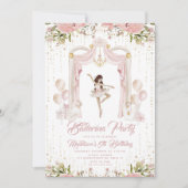 Centrum podium brownette ballerina verjaardagsfees kaart (Voorkant)