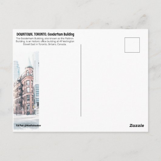 CENTRUM, TORONTO, Gooderham Building Briefkaart (Achterkant)
