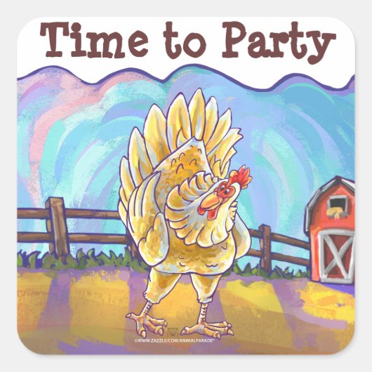 Centrum van de Chicken Party Vierkante Sticker (Voorkant)