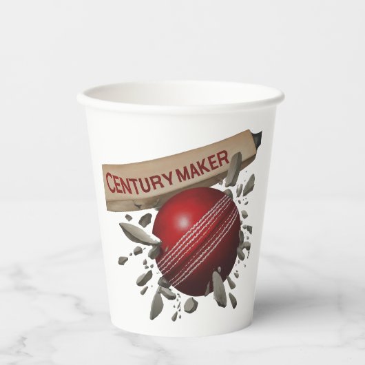 Century Maker Cricket Bat en Ball Sports Papieren Bekers (Voorkant)