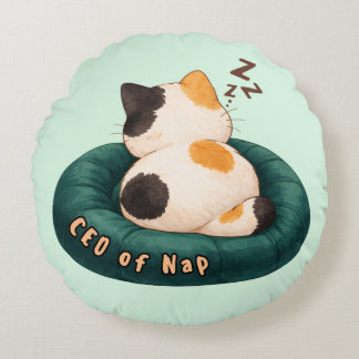 "CEO of Nap" Cat Sleeping on The Couch Rond Kussen