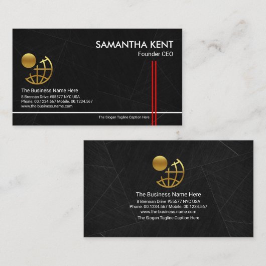 CEO van Charcoal Marble Grunge Red Stripes Visitekaartje (Voorkant / Achterkant)