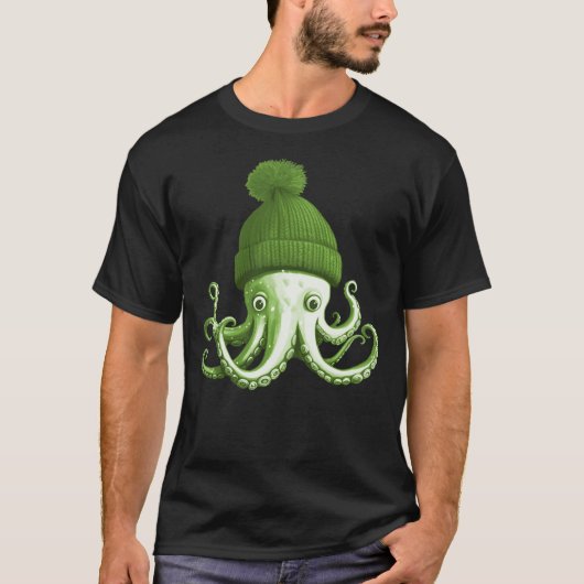 Cephalopod Octopus Lover Chilling Green Cap Novelt T-shirt (Voorkant)