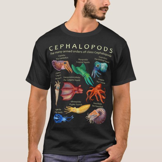 Cephalopoda octopus Squid Cuttlefish and Nautil T-shirt (Voorkant)