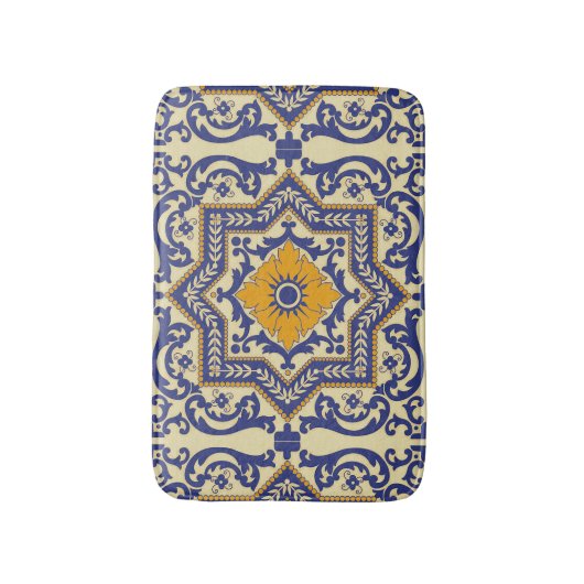 Ceramic Azulejo Style Blue Oranje Bath Mat. Badmat (Voorkant Verticaal)