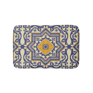 Ceramic Azulejo Style Blue Oranje Bath Mat. Badmat