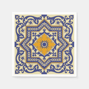 Ceramic Azulejo Style Blue Oranje Napkins Servet