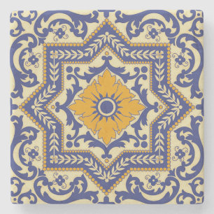 Ceramic Azulejo Style Blue Oranje Onderzetter