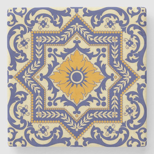 Ceramic Azulejo Style Blue Oranje Onderzetter (Voorkant)