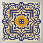Ceramic Azulejo Style Blue Oranje Poster (Voorkant)