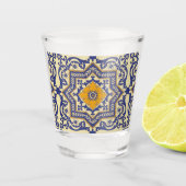 Ceramic Azulejo Style Blue Oranje Shot Glas (Voorkant)