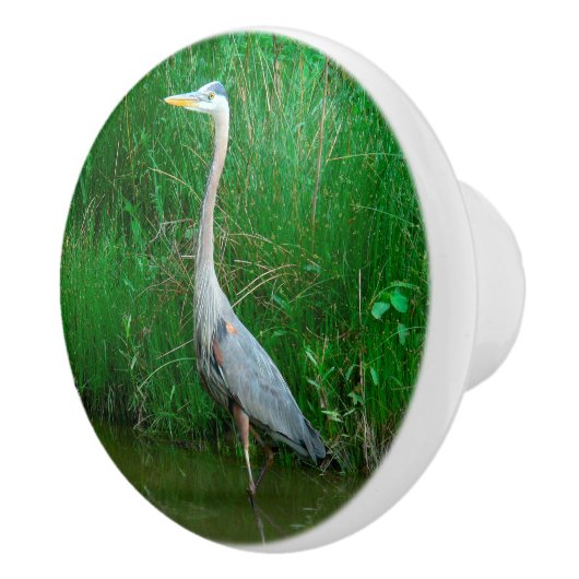 CERAMIC KNOB/"BLUE HERON STANDING IN POND" KERAMISCHE KNOP (Rechts)