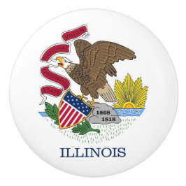 Ceramic knob pull. met vlag van Illinois State, Ve Keramische Knop