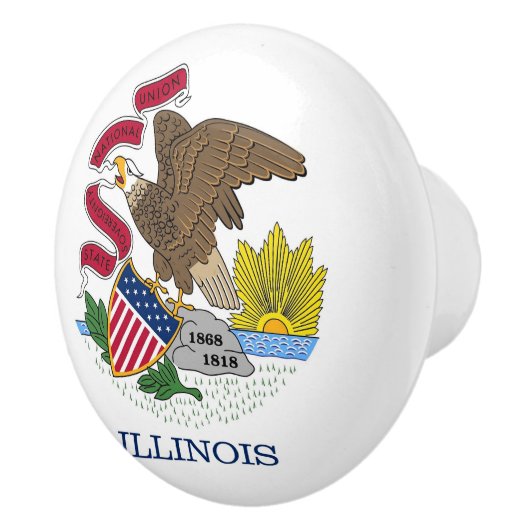 Ceramic knob pull. met vlag van Illinois State, Ve Keramische Knop (Rechts)