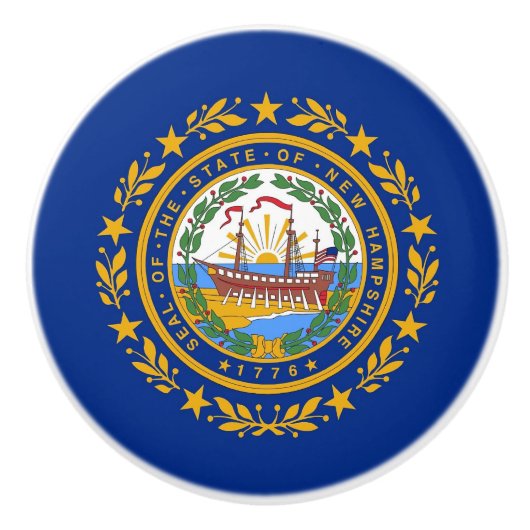 Ceramic knob pull. met vlag van New Hampshire Keramische Knop (Voorkant)