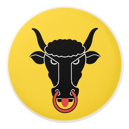 Ceramic knob pull with flag of Uri, Switzerland Keramische Knop (Voorkant)