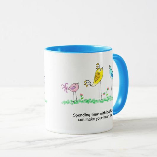 Ceramic Mug, Whimsical Birds with saying Mok (Voorkant rechts)