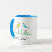 Ceramic Mug, Whimsical Birds with saying Mok (Voorkant links)