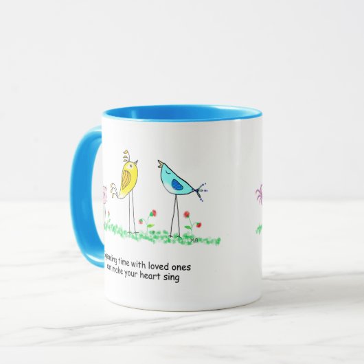 Ceramic Mug, Whimsical Birds with saying Mok (Voorkant links)
