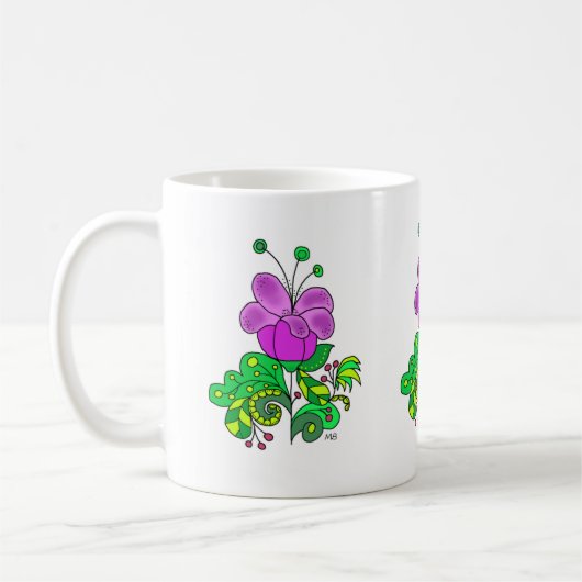 Ceramic Mug Whimsical Purple Flower Koffiemok (Links)