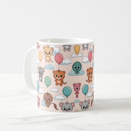 Ceramic mug with a cute pattern of cartoon animals koffiemok (Voorkant links)